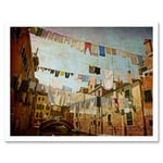 Venice Canal Italy Clothesline Washing Line Laundry Retro Style Photograph Art Print Framed Poster Wall Decor 12x16 inch