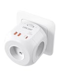 LENCENT Prise USB Secteur PD20W Amélioré Multiprise Murale Cube, Multiple 4 Prises 8 en 1 Chargeur USB Multiprise avec 4 Sortie AC, 4000W et 1 Type C et 3 USB Electrique Idéal Bureau Blanc