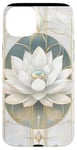 Coque pour iPhone 15 Plus Blanc Art Déco Géométrique Fleur de Lotus Éléments Célestes