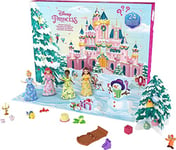 Mattel Disney Princess Toys, Advent Calendar with 24 Days of Surprises, Including 4 Princess Small Dolls, 5 Friends and 16 Accessories, Inspired by Disney Movies, HLX06