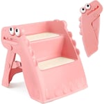 Marchepied Enfant 2 marches Antidérapant Forme de petit dinosaure,Tabouret Pliable,Anti-basculement - Rose