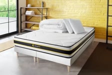 Pack sommier tapissier matelas  Ressorts ensachés et mémoire de forme avec couette et orei