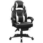 Songmics Racing Gaming Chair, justerbar kontorsstol med fotstöd, nackstöd, ländstöd, svartvitt