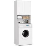 Meuble pour machine à laver AKORD FIN Blanche 64 cm 2 portes façade Blanche 4 étagères 64x30x180 cm