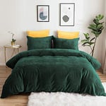 Sedefen Flanelle Housse de Couette 220x240cm + 2 Taies d'oreiller 65x65cm Vert foncé Parure de lit 2 Personnes Peluche Hiver Chaude Duveteuse Ado Linge de lit Avez Fermeture Éclair