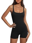 AUTOMET Womens Jumpsuits Unitard Bodysuits One Piece Shorts Rompers Yoga Sleeveless Backless Seamless Bodycon Outfits 2024, Black, Medium