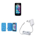 VTech KidiCom Advance 3.0 Noir + Etui de Protection Bleu + Chargeur USB