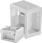 PC Gamer Boitier, Boîtiers Gaming EATX Grand Tour Vide, 2 Positions, Double Chambre, Porte en Verre Trempé à Ouverture Tactile, Airflow, Blanc.[V1179]