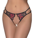 Slips Lingerie Sexy Bicolore Noir Et Rouge Large Ouvert A Cheval Dentelle String