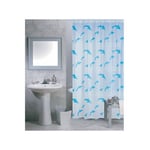 MSV - Rideau de douche Plastique pva 180x200cm Motif dauphins Bleu & Blanc - Anneaux inclus