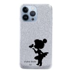 Coque Iphone 13 PRO paillettes argent fee papillon