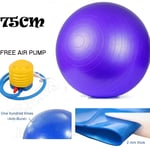 75cm ANTI BURST YOGA EXERCISE GYM PREGNANCY SWISS FITNESS ABS BALL + PUMP PURPLE