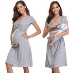 Irdcomps Women’s Breastfeeding Nightdress Maternity Nightshirt Nursing Nightgown Soft V Neck Pajama Loungewear Tops Dress for Pregnant Casual Grey