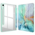 FINTIE Coque pour Samsung Galaxy Tab S9 FE 10.9 Pouces/Galaxy Tab S9 11 Pouces 2023 - Housse Arrière Transparente Claire Etui Antichoc Veille/Réveil Automatique, Marbre Émeraude