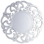 Miroir Mural Rond avec Cadre Décoratif Motif Baroque de Couleur Argenté pour Sa