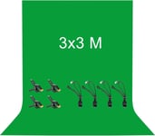 3 x 3M Toile de Fond Vert, Green Screen avec 8 Clips Anti-Plis, 100% Polyester Fond Vert Pliable Lavable Durable pour Photographie, Vidéo, Camera, Photo, Prise de Vue Vidéo