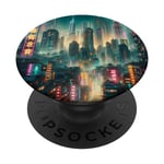 Cyberpunk Cityscape Futuriste Lumineux Retrofuturism PopSockets PopGrip Adhésif