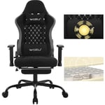 WOLTU Chaise Gaming Massante, Fauteuil Gaming, avec Coussin Lombaire Massant, Siège Large à Ressorts, Chaise Ergonomique avec Appui-tête, Repose-Pieds, Charge 150kg, Tissu Technique, Noir, GS09szg