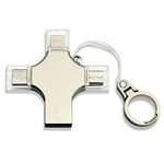 Clé USB iPhone, Cle USB 16/32/ 64/ 128Go pour iphone iPadExtension USB Métal Argenté USB 2.0-4 in 1 Flash Drive pour iPhone/iPad/