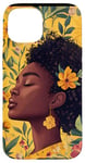 Coque pour iPhone 15 Jaune Aquarelle Florale Mélanine Noir Pride BHM Africain