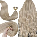 LaaVoo Nano Tip Extension Vrais Cheveux 50g/50s 18"/45cm Extension Anneaux Cheveux Humains Highlight Blonde Cendrée Mixte Blonde Cendrée Nano Ring Extension A Froid #P18/613