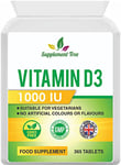 Vitamin D 1000IU 365 Vegetarian Tablets | Optimum Strength Cholecalciferol Vitamin D3 Supplement | UK Manufactured