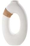 GILDE Grand Vase décoratif - Vase Moderne en céramique avec Raphia - Décoration printanière pour Salon - Couleur : Blanc - Sable - Hauteur : 41 cm
