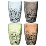 Leonardo Matera 024386 Lot de 4 verres à boire, aspect martelé, contenance 340 ml, faits à la main, passent au lave-vaisselle, robustes, colorés,