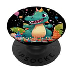 Funny birthday party dinosaur with tart for pie lovers PopSockets Adhesive PopGrip