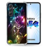 Cokitec Coque Renforcée en Verre Trempé pour Samsung Galaxy A54 5G Musique Partition Multicolore