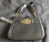 BLACK FAUX LEATHER SHOULDER BAG - RI - MONOGRAM - RIVER ISLAND - 20 x 28 x 6cm