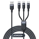 Joyroom USB-A til Lightning/ USB-C/ Micro USB kabel 3.5A, 0.3m - Svart