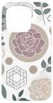 Coque pour iPhone 15 Pro Motif floral rose, style géométrique minimaliste