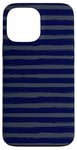 Coque pour iPhone 13 Pro Max Bleu Marine Gris Rayé Girly Esthétique Preppy Stripe