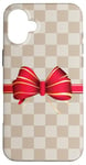 Coque pour iPhone 16 Plus Vanilla White Coffee Red Bow Checkered classic pattern