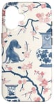 Coque pour iPhone 16 Preppy Bocal en toile Chinoiserie Motif chiens et gingembre Rose et bleu