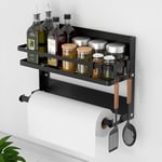 DUNSOO Étagère réfrigérateur, Etagere Cuisine Sans Percage Avec Porte-rouleau de cuisine et 4 Crochets, Pliable etagere a epices murale pour Réfrigérateur, mur de Cuisine/Salle de Bainc