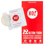 XO! Ultra-Thin Condoms, Natural Feel Lubricated Latex Condoms, Smooth & Unscented, Eco-friendly & Extra-Safe - Pack of 12