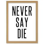 Never Say Die Inspirational Positive Motivational Gym Workout Living Room Aesthetic Artwork Framed Wall Art Print A4