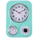 Lily's Home Horloge Murale de Cuisine rétro avec thermomètre et minuterie de 60 Minutes, idéale pour Toute Cuisine, Turquoise (24,1 x 33,8 cm)