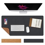 Vicloon Tapis de Bureau,60×30cm Sous Main Bureau Pad de Bureau Multifonction Étanche en Cuir PU Double Face,Antidérapant en Daim Avec Bords Cousus pour Bureau ou Maison（Noir)