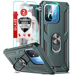 LeYi Coque pour Xiaomi Redmi 12C/11A avec 2 Verre Trempé et 2 Protection Camera, Anneau Support Militaire Anti-Chute Bumper Antichoc Rigide Armure Housse Etui pour Redmi 12C/11A Vert