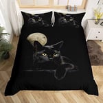 Housse de Couette 240 x 260 Chat Noir 3D Animaux Imprimé Parure de Lit en Microfibre Adulte Motif Chat Parure Housse Couette 240 x 260 avec Fermeture Éclair 2 Personne avec 2 Taies d'oreiller 65x65cm