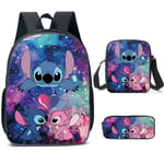 3 st Lilo & Stitch tema studenter ryggsäck crossbody lunchväska pennfodral set barn present (FMY) A