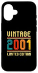 Coque pour iPhone 16 24 ans pour homme femme rétro vintage 2001 édition limitée