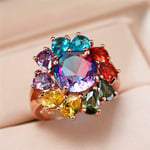 DGSDFGAH Femme Bague,Purple Women’S Rainbow Round Rhinestone Ring Vintage Rose Gold Color Wedding Ring Female Exquisite Bride Bague De Fiançailles Cadeau De Bijoux,6