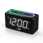 Goldline Bedside Alarm Clock with LED Display - Non Ticking Mains Powered LED Alarm Clock with USB Charger (LED, Black)