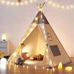 besrey Tipi Enfant avec lumière Tapis & fixateur, Cabane Tente tipi Enfant, Grande Tente Pliante pour Bebe, Maison Petit garçon Fille (Gris)