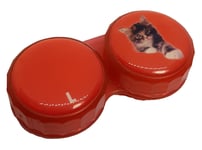 Red Kitten Cat Flat Contact Lens Storage Soaking Case - L+R Marked - UK Made