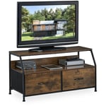 Meuble tv, industriel, HxLxP : 48,5x93x41,5 cm, métal, effet bois, 2 tiroirs, console télévision, marron/noir - Relaxdays